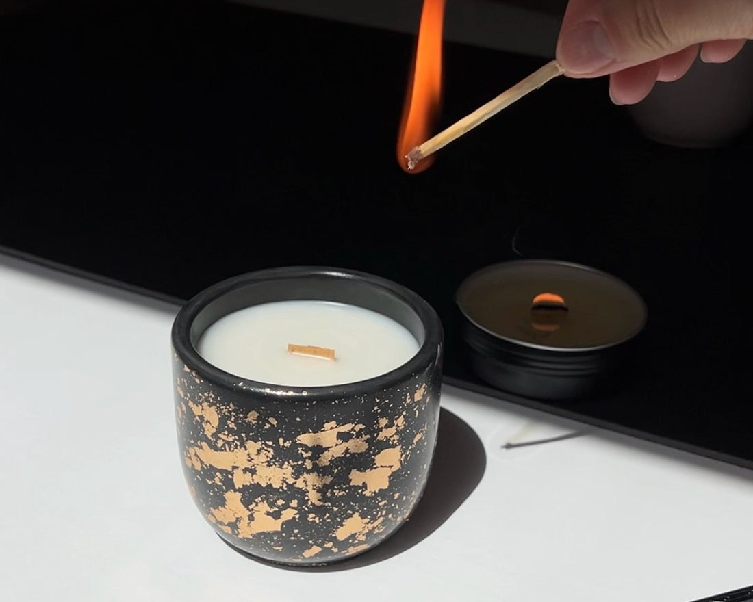 lighting black cement candle